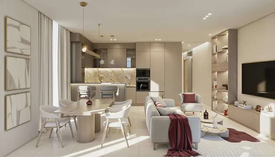 Living room and open kitchen