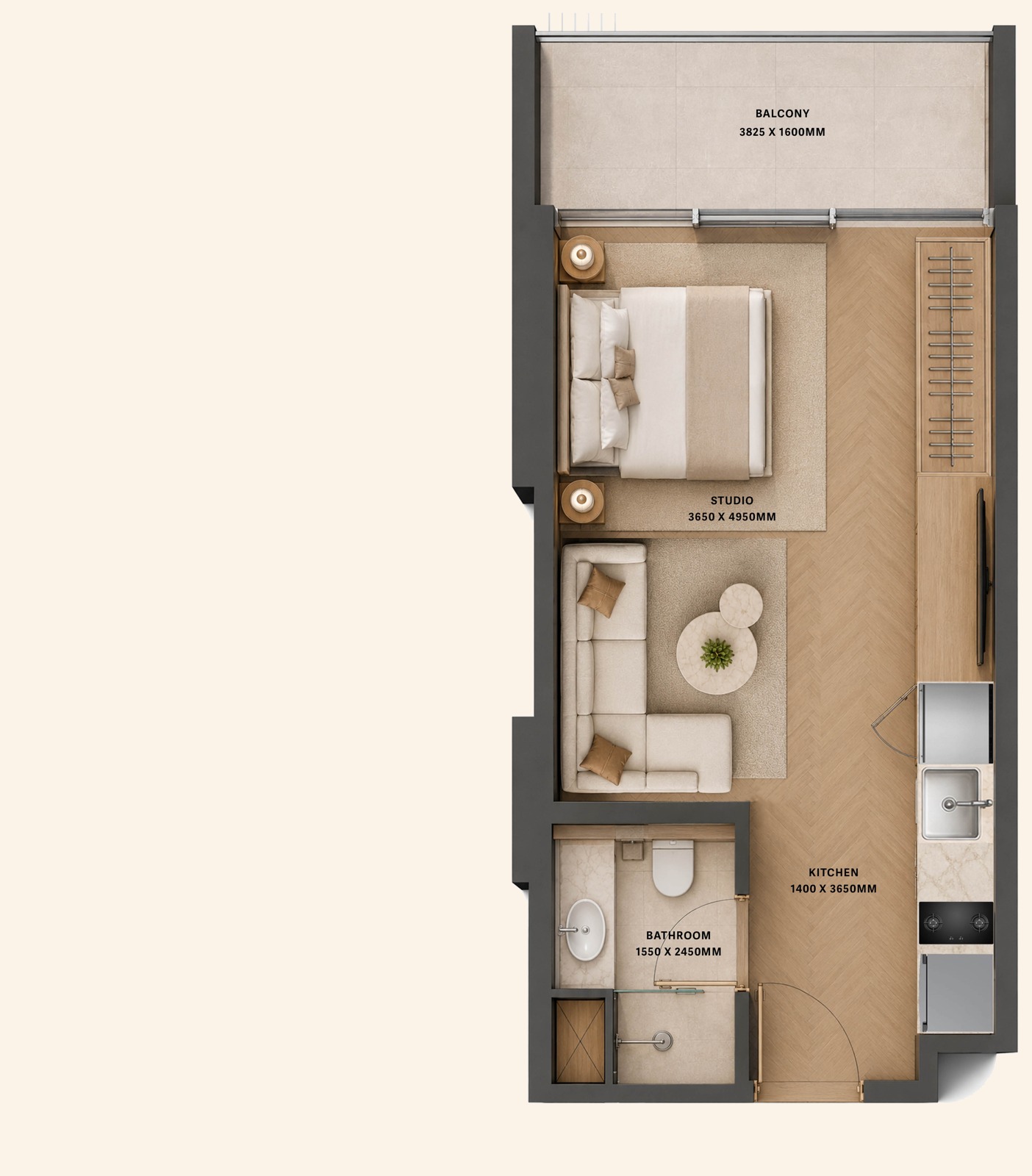 HOLM 3 studio apartment floor plan